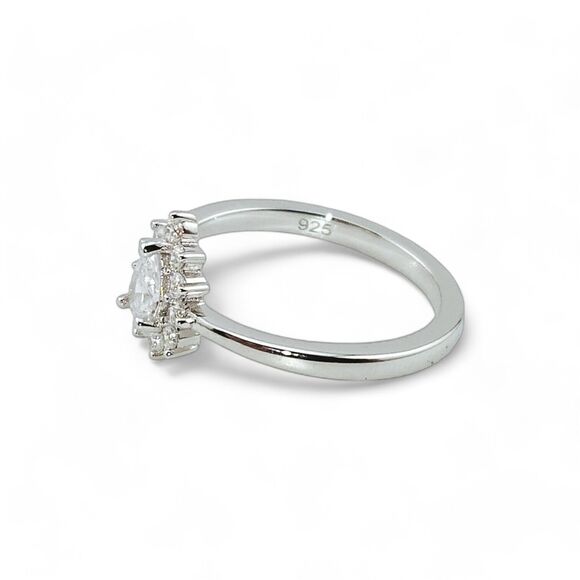 Sterling Silver 925 Clear CZ Dainty Pear Halo RIng - Picture 6 of 6